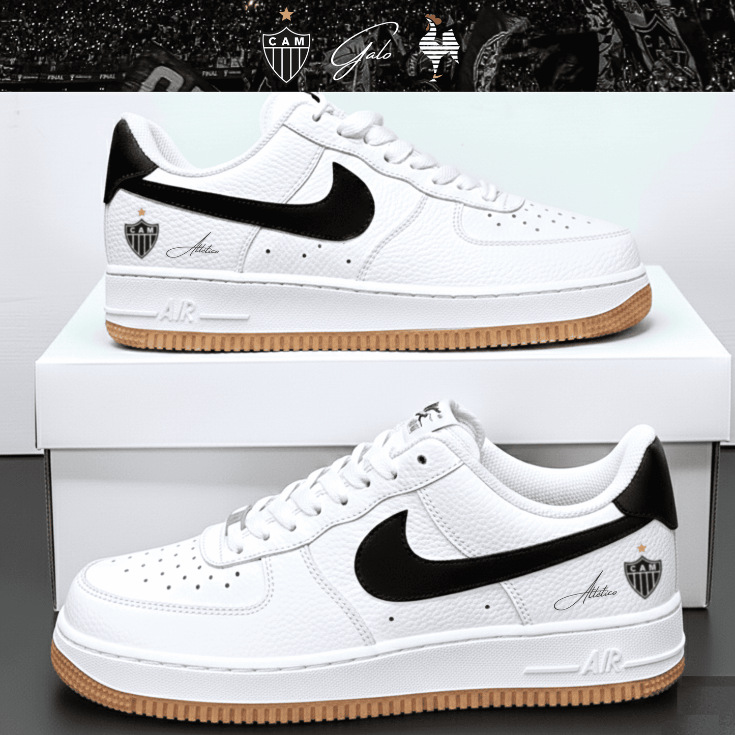 Exclusivo: Tênis Air Force White Black Obsidian Signature Customizado Galo 2026 + *BRINDE 1x Caneca Oficial* - EDIÇÃO LIMITADA