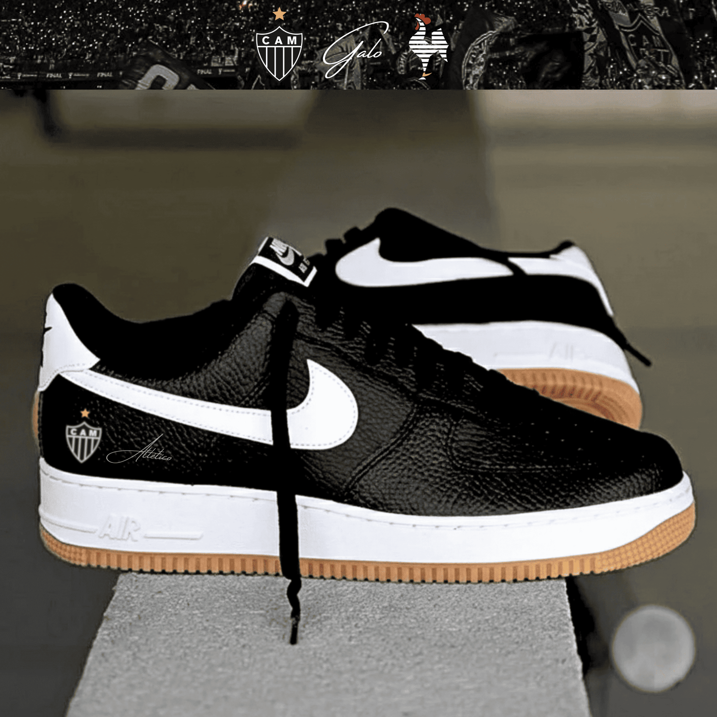 Exclusivo: Tênis Air Force White Black Obsidian Signature Customizado Galo 2026 + *BRINDE 1x Caneca Oficial* - EDIÇÃO LIMITADA