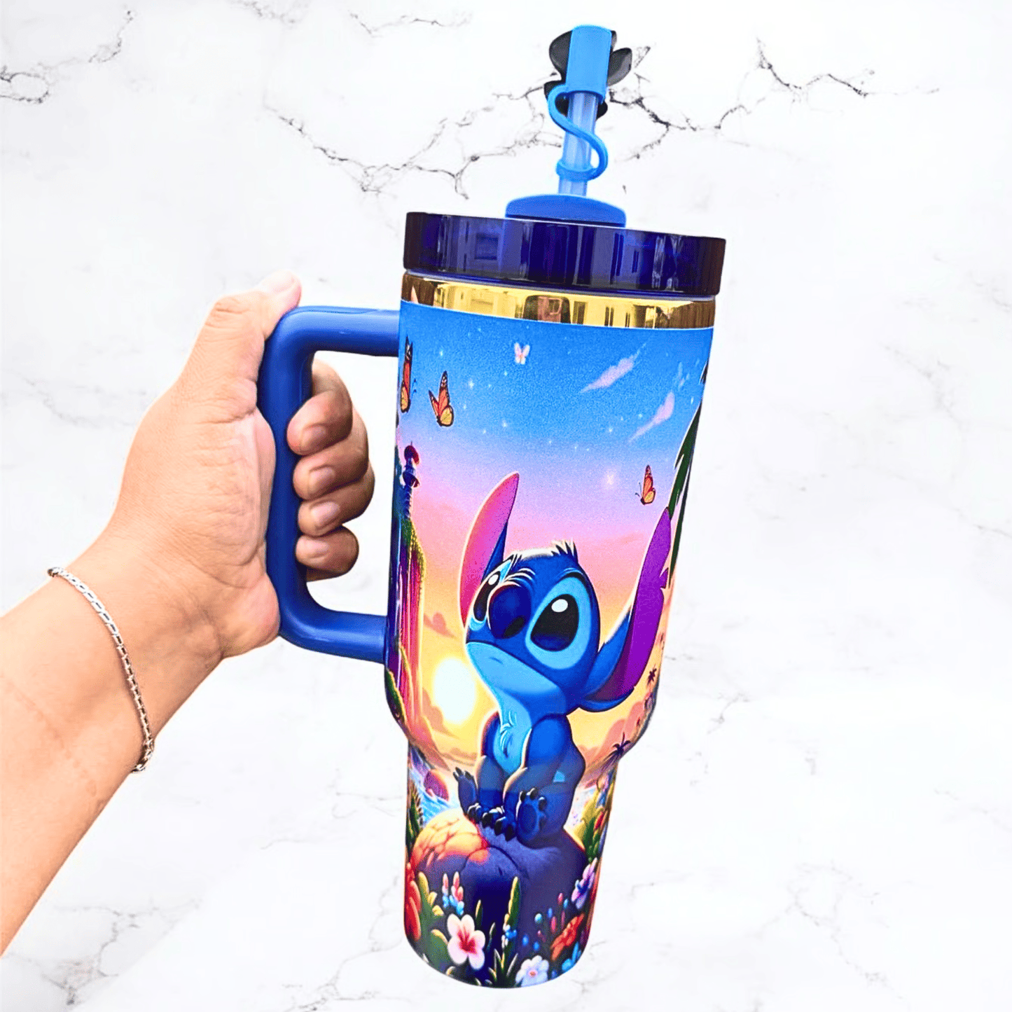 Exclusivo: Garrafa Térmica 1.2L Edição Especial Stitch Dourada Caixa Customizada + *BRINDE 1x Chaveiro Exclusivo* - EDIÇÃO LIMITADA