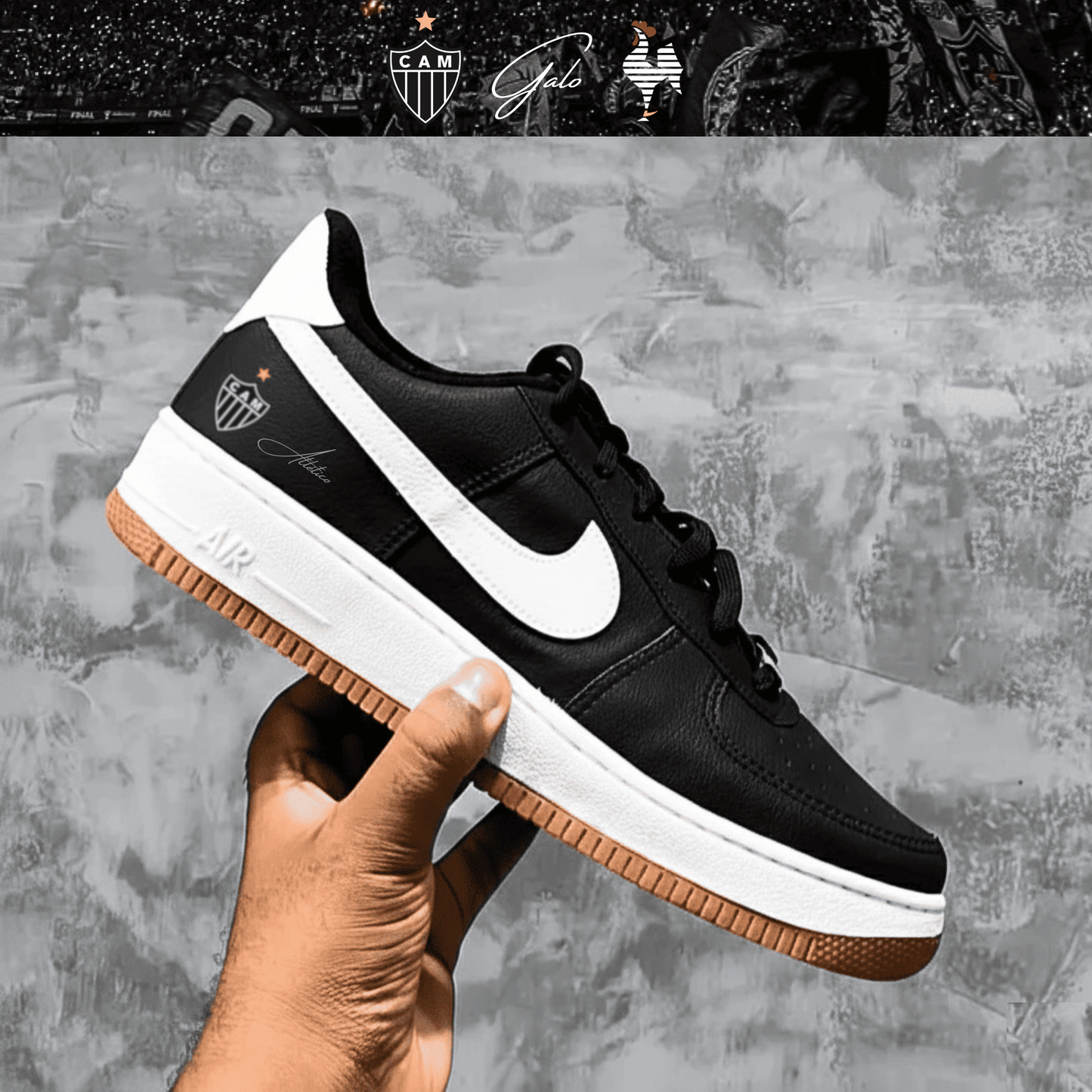 Exclusivo: Tênis Air Force White Black Obsidian Signature Customizado Galo 2026 + *BRINDE 1x Caneca Oficial* - EDIÇÃO LIMITADA