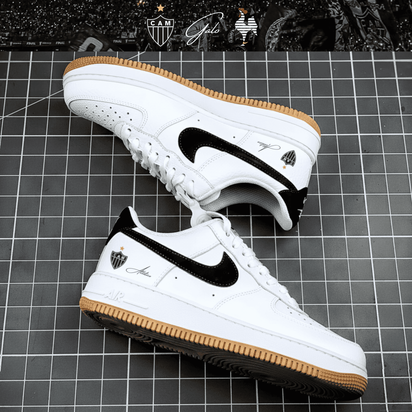 Exclusivo: Tênis Air Force White Black Obsidian Signature Customizado Galo 2026 + *BRINDE 1x Caneca Oficial* - EDIÇÃO LIMITADA