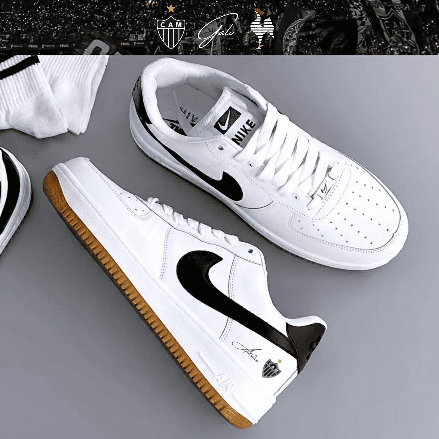 Exclusivo: Tênis Air Force White Black Obsidian Signature Customizado Galo 2026 + *BRINDE 1x Caneca Oficial* - EDIÇÃO LIMITADA