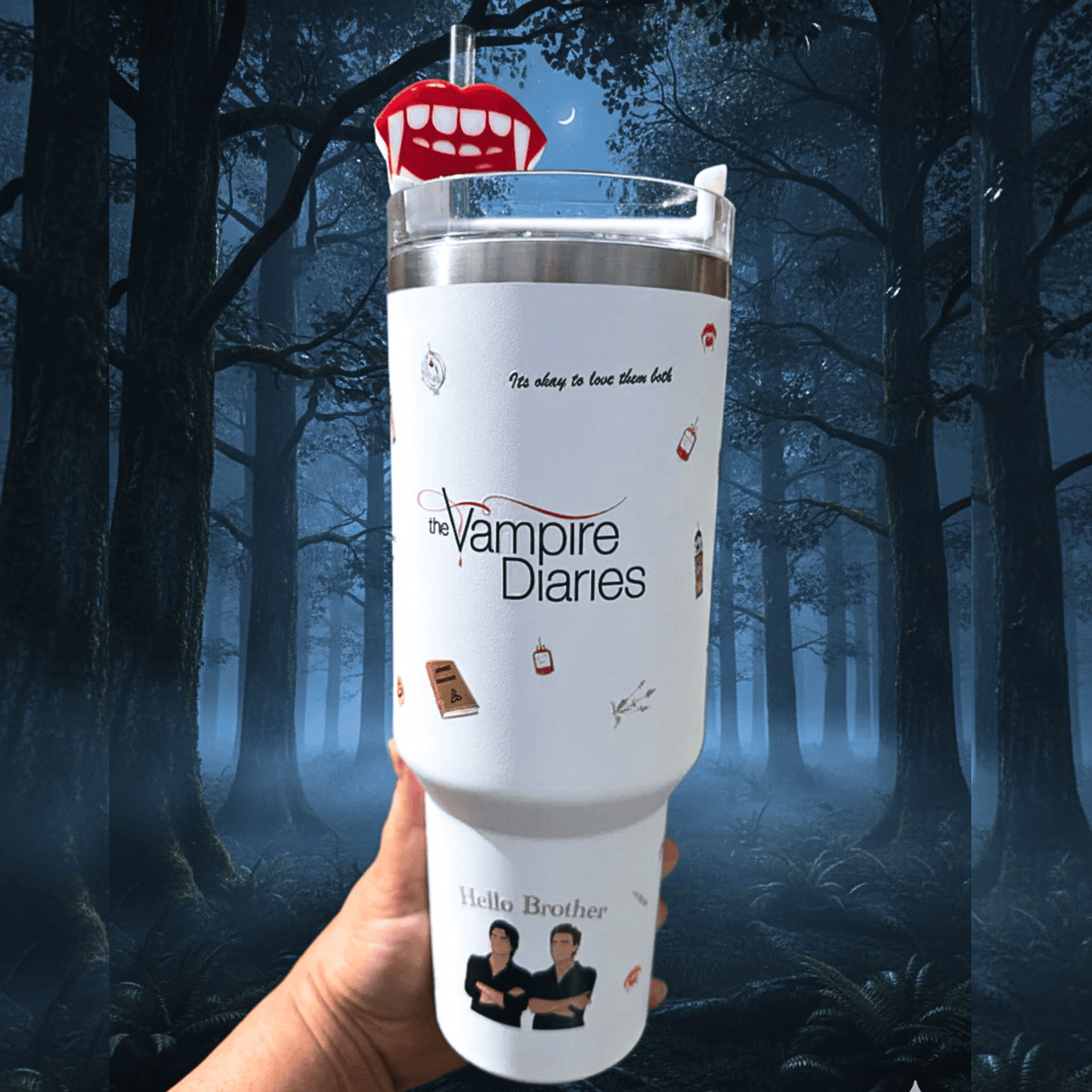 Exclusivo: Garrafa Térmica 1.2L Especial TVD Diários de um Vampiro Customizada Gravação Permanente + *BRINDE 1x Chaveiro Exclusivo* - EDIÇÃO LIMITADA