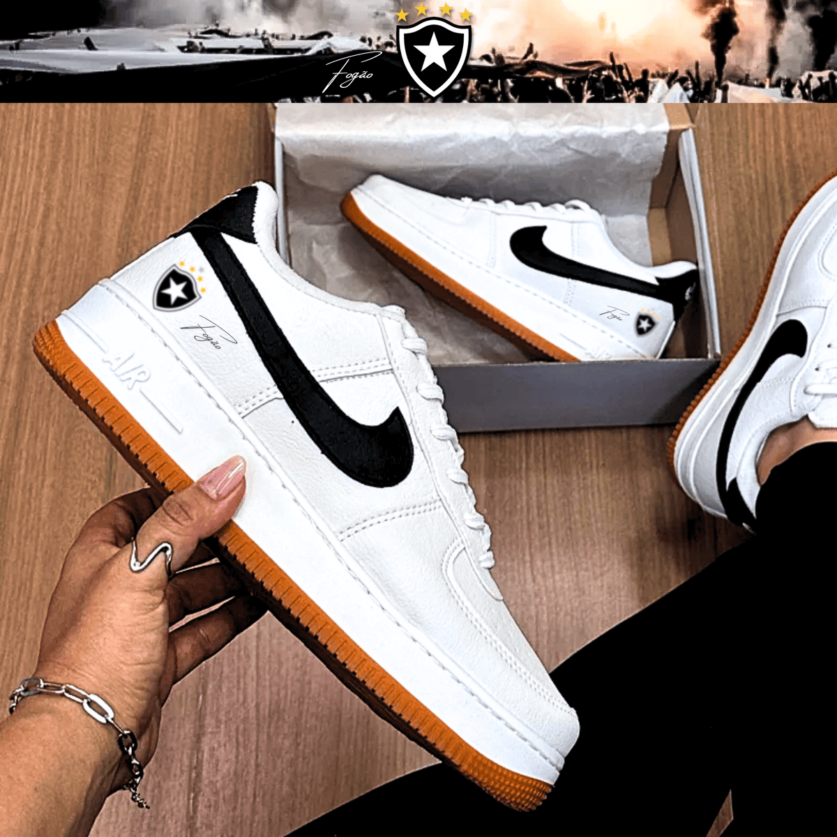 Exclusivo: Tênis Air Force White Black Obsidian Signature Customizado do Glorioso + *BRINDE 1x Caneca Oficial* - EDIÇÃO LIMITADA