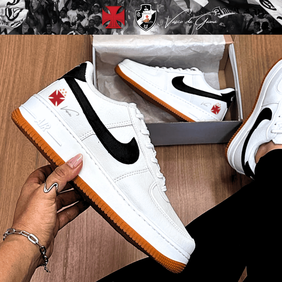 Exclusivo: Tênis Air Force White Black Obsidian Signature Customizado do Vasco + *BRINDE 1x Caneca Oficial* - EDIÇÃO LIMITADA