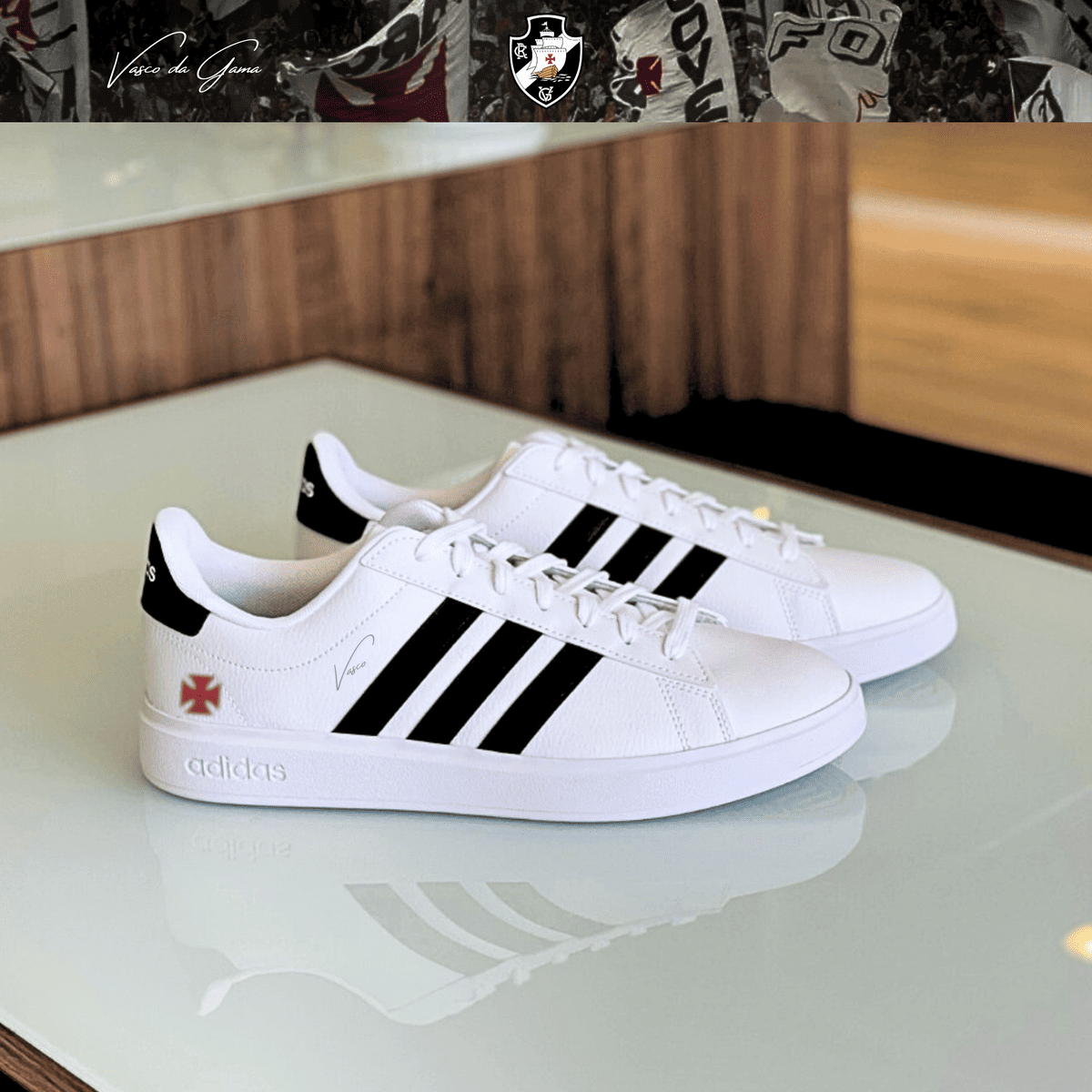 Exclusivo: Tênis Grand Court Signature Customizado Vasco Gigante da Colina + *BRINDE 1x Caneca Oficial* - EDIÇÃO LIMITADA