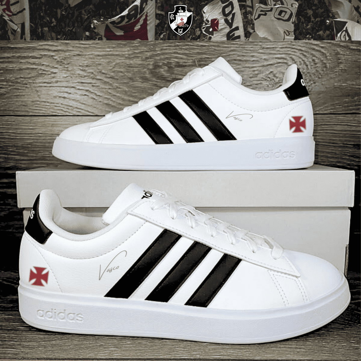 Exclusivo: Tênis Grand Court Signature Customizado Vasco Gigante da Colina + *BRINDE 1x Caneca Oficial* - EDIÇÃO LIMITADA
