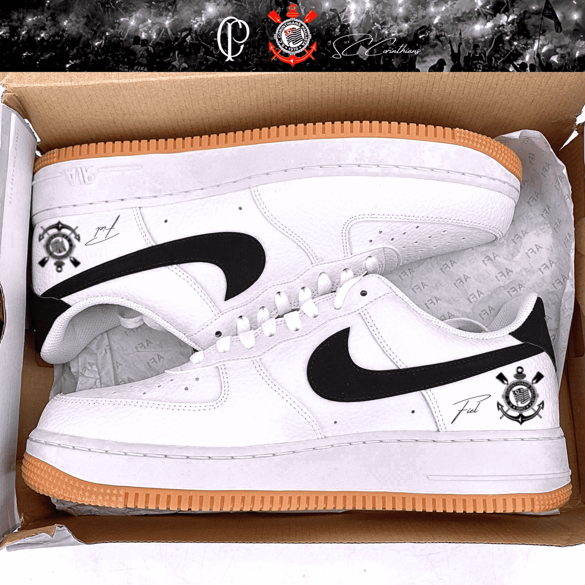 Exclusivo: Tênis Air Force White Black Obsidian Signature Customizado do Timão + *BRINDE 1x Caneca Oficial* - EDIÇÃO LIMITADA