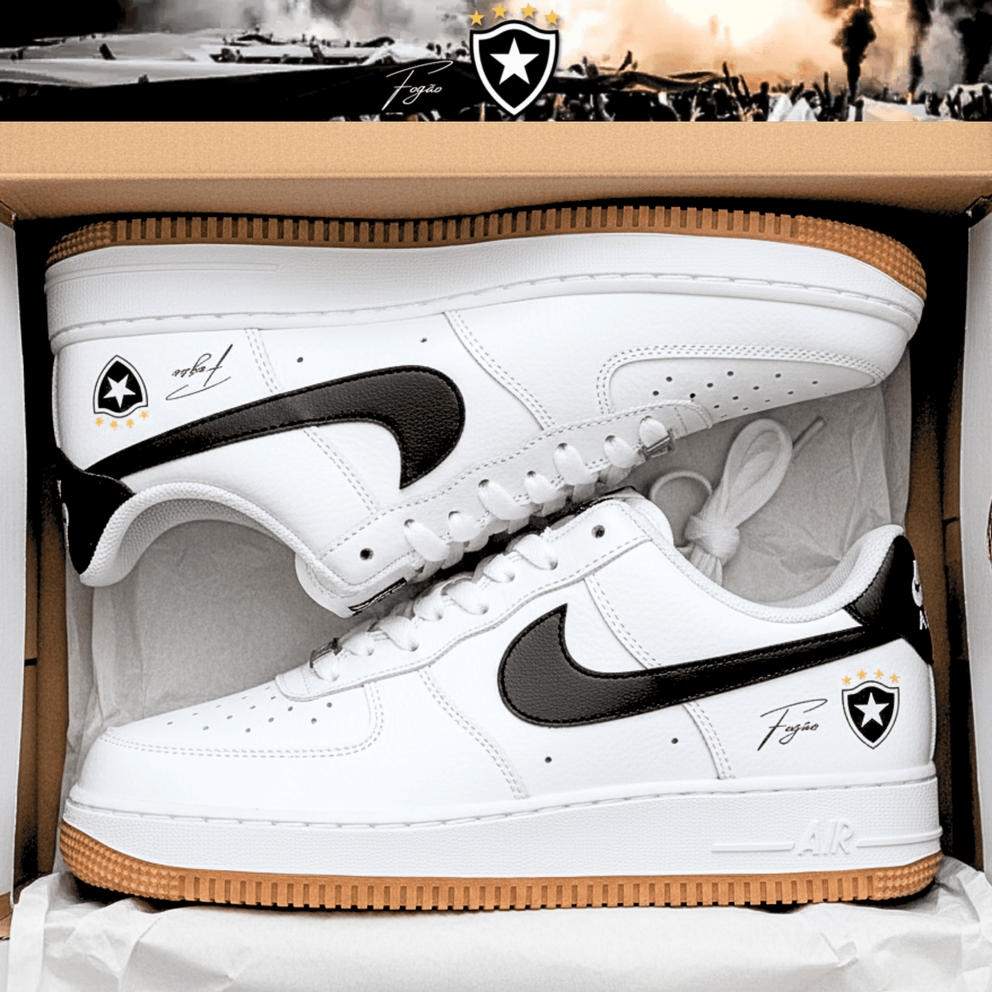 Exclusivo: Tênis Air Force White Black Obsidian Signature Customizado do Glorioso + *BRINDE 1x Caneca Oficial* - EDIÇÃO LIMITADA