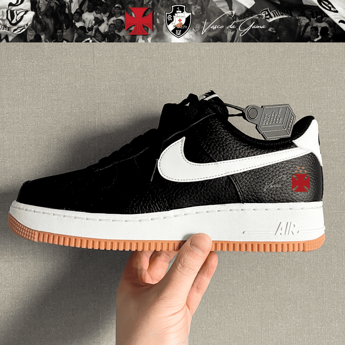 Exclusivo: Tênis Air Force White Black Obsidian Signature Customizado do Vasco + *BRINDE 1x Caneca Oficial* - EDIÇÃO LIMITADA