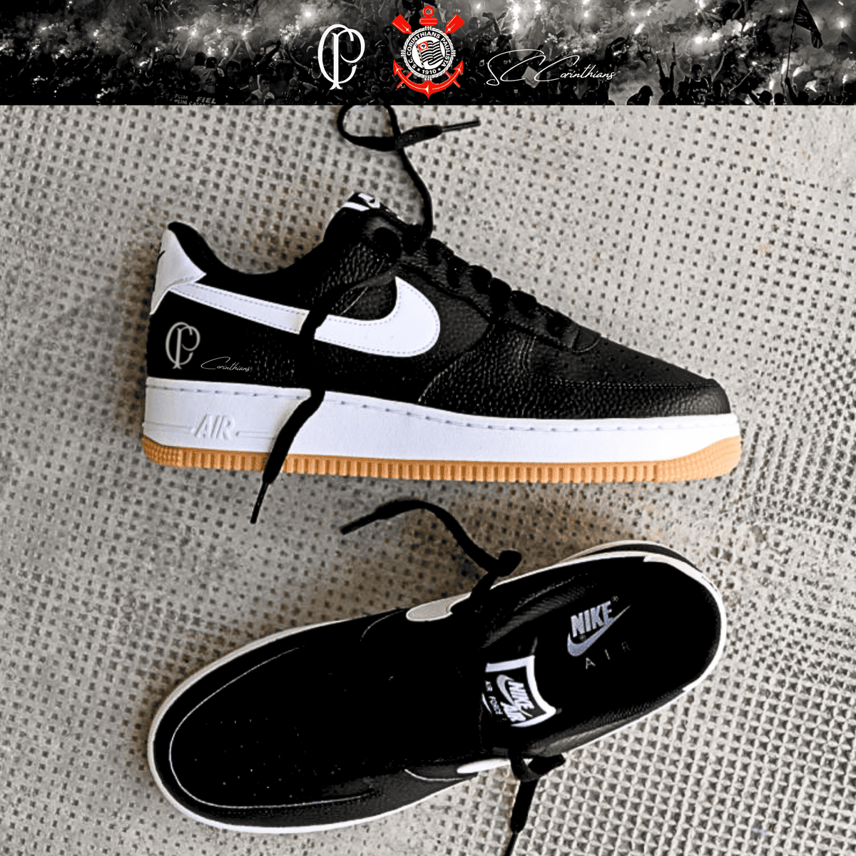 Exclusivo: Tênis Air Force White Black Obsidian Signature Customizado do Timão + *BRINDE 1x Caneca Oficial* - EDIÇÃO LIMITADA