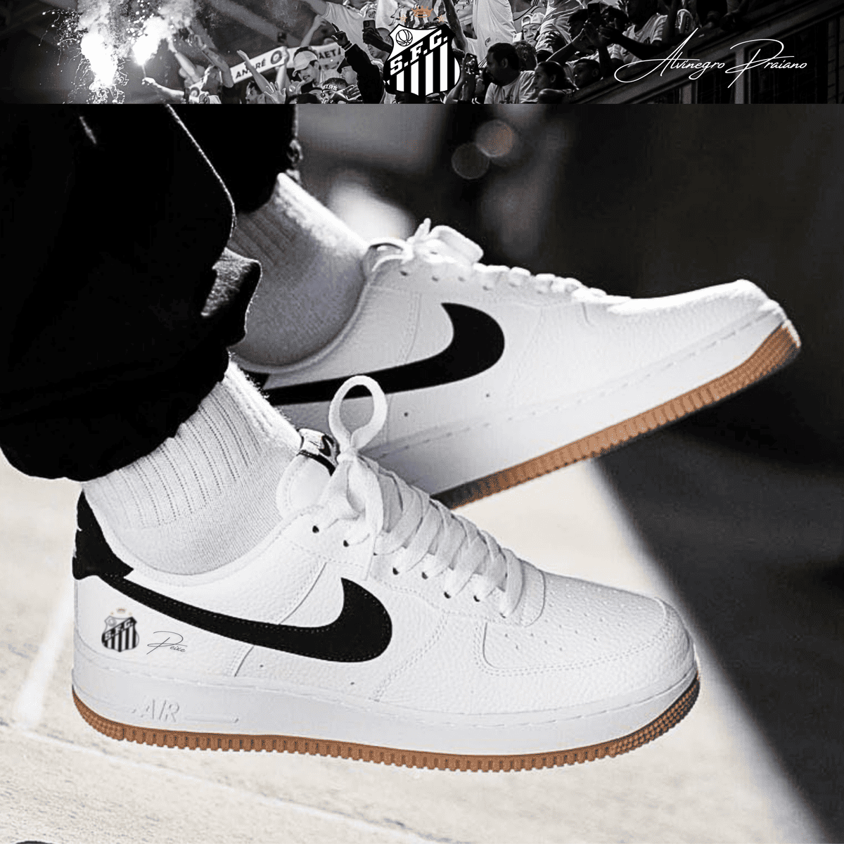 Exclusivo: Tênis Air Force White Black Obsidian Signature Customizado do Santos + *BRINDE 1x Caneca Oficial* - EDIÇÃO LIMITADA