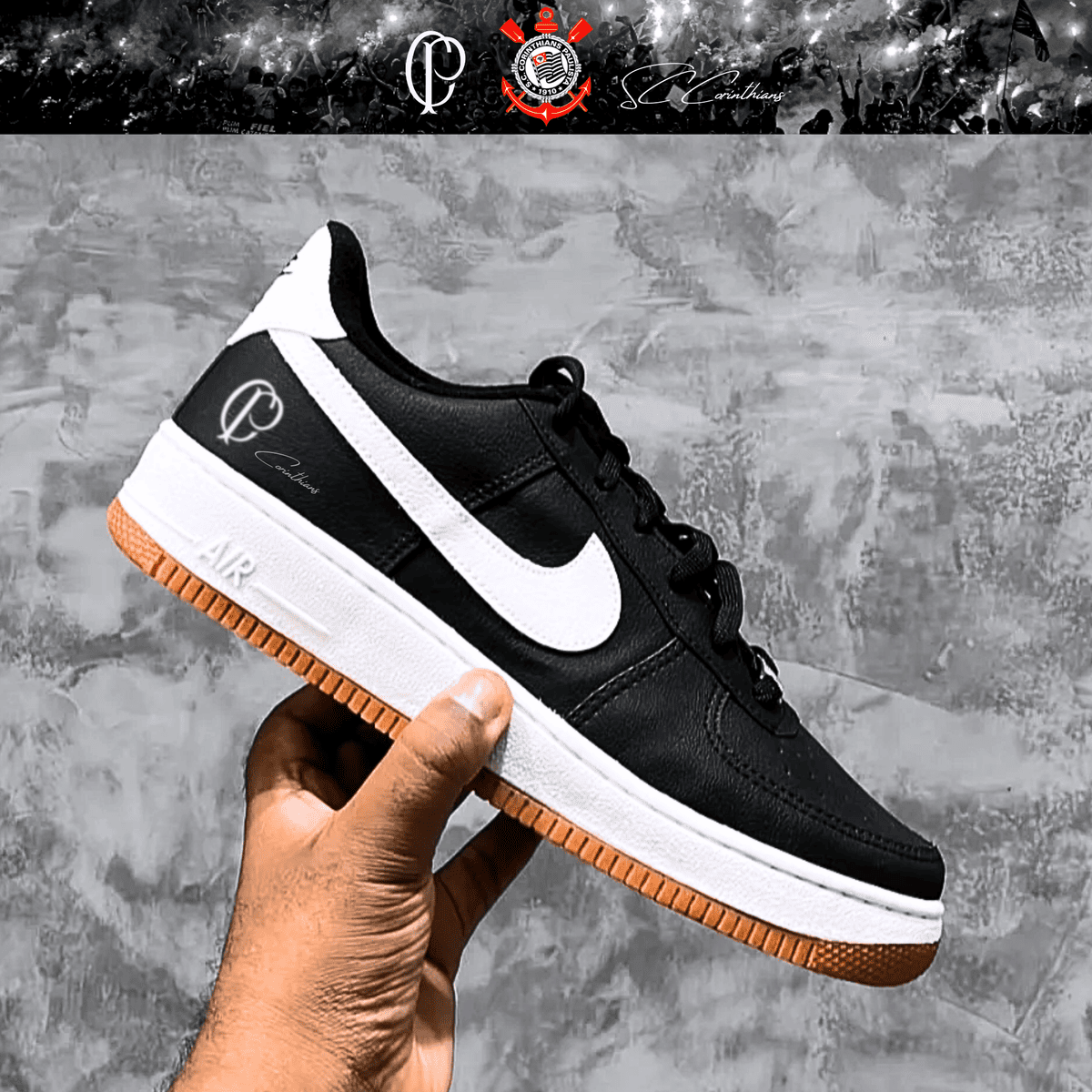 Exclusivo: Tênis Air Force White Black Obsidian Signature Customizado do Timão + *BRINDE 1x Caneca Oficial* - EDIÇÃO LIMITADA