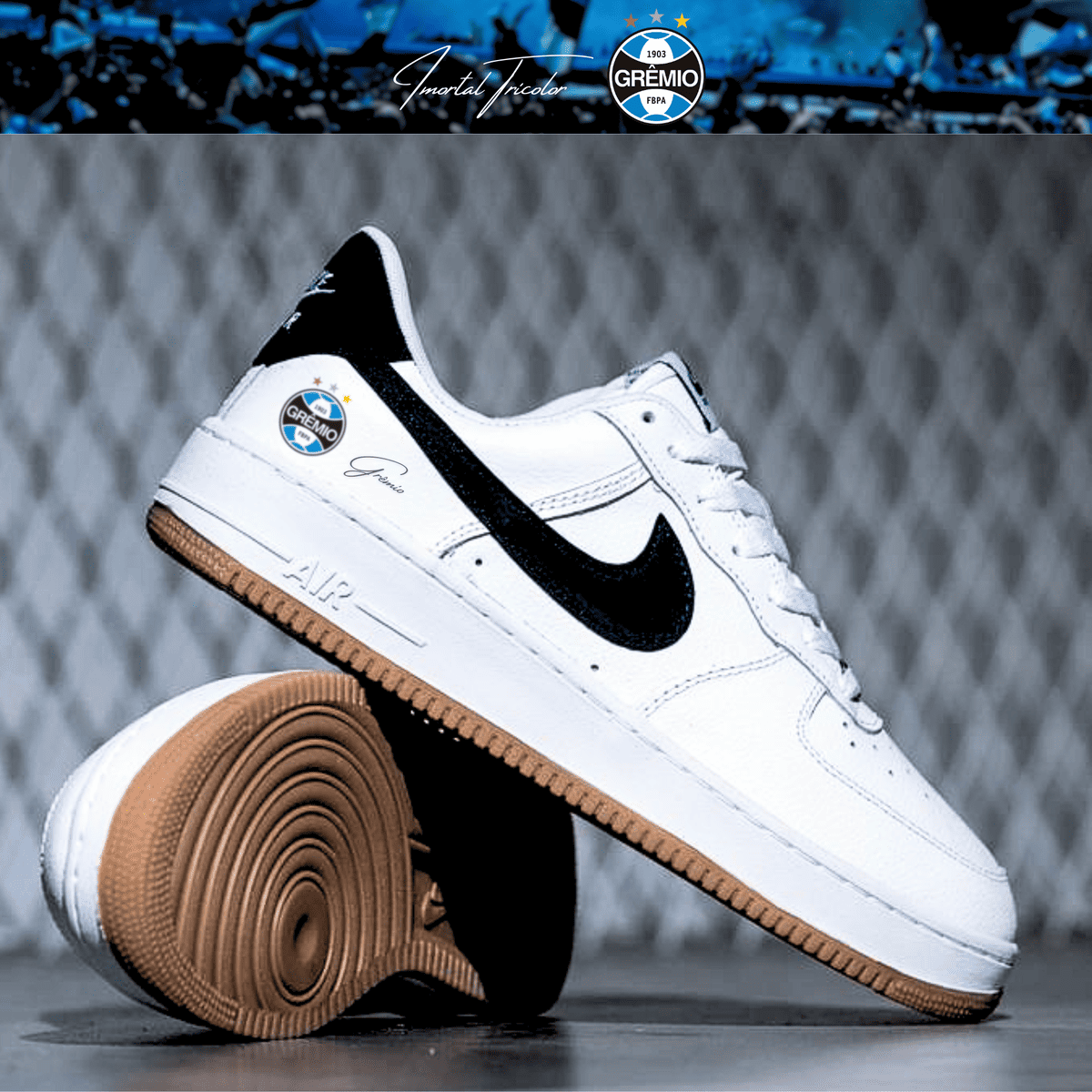 Exclusivo: Tênis Air Force White Black Obsidian Signature Customizado do Grêmio + *BRINDE 1x Caneca Oficial* - EDIÇÃO LIMITADA