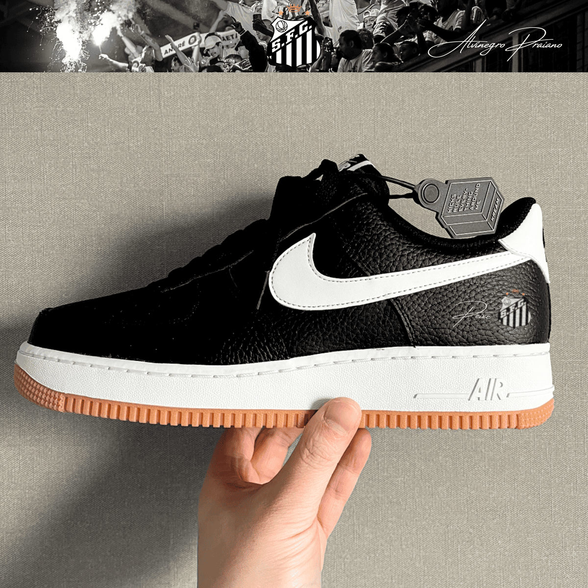 Exclusivo: Tênis Air Force White Black Obsidian Signature Customizado do Santos + *BRINDE 1x Caneca Oficial* - EDIÇÃO LIMITADA