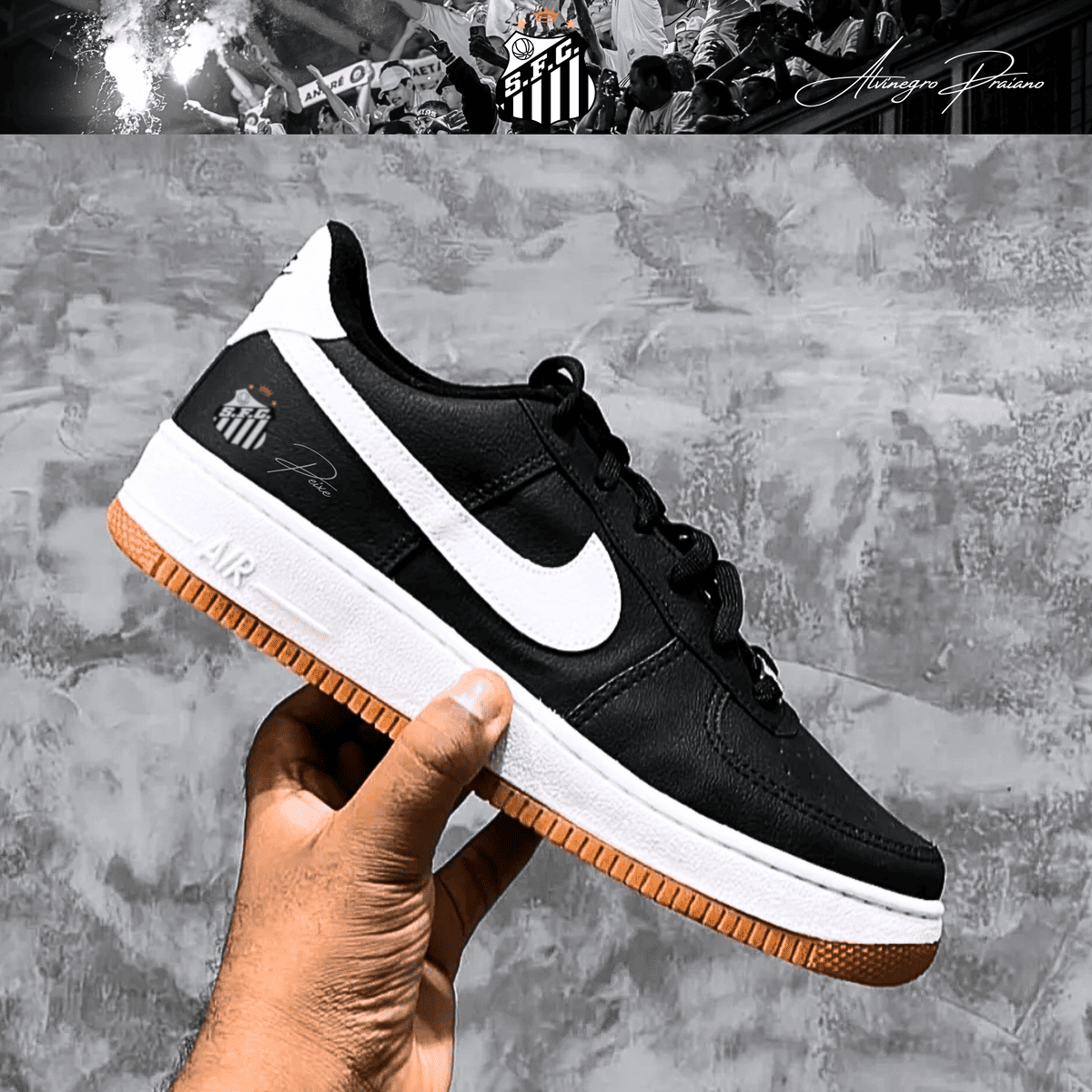 Exclusivo: Tênis Air Force White Black Obsidian Signature Customizado do Santos + *BRINDE 1x Caneca Oficial* - EDIÇÃO LIMITADA
